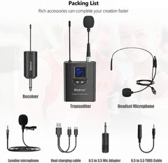 UHF Wireless Lavalier Mic System with 165ft Range & Rechargeable Transmitter