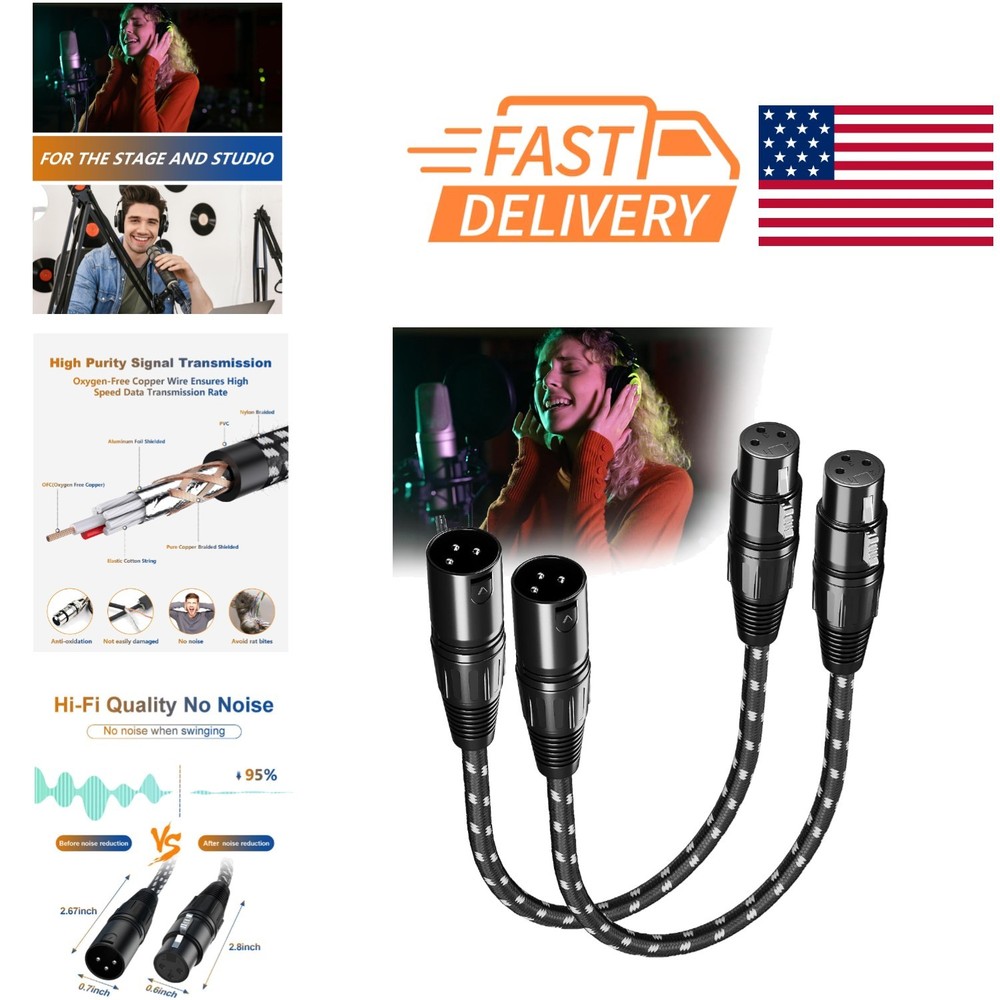 High Speed 10 Inch XLR Cables 2 Pack with Oxygen Free Copper for Clear Sound