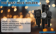 Multi Mic Holder Wired Wireless Mics Organizes up to 7 Mics Aluminum Black