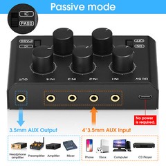 Mini Passive 4 Channel Stereo Audio Mixer for Home/Studio/Bar Recording Line Mix