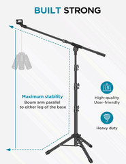 Microphone Stand 2-Pack Tripod Boom Arm Height Adjustable w/ Bag, Clips Adapter