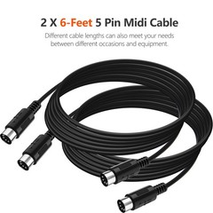 Mellbree MIDI Cable, 2-Pack 6-Feet Male to 5-Pin 6-Feet, Black