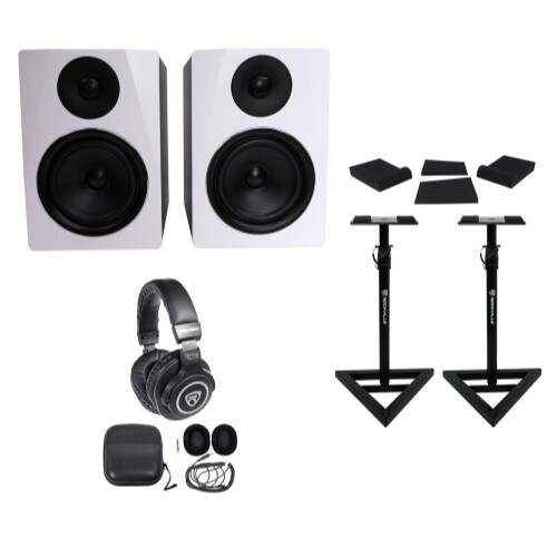 Pair Rockville APM6W 6.5″ 350W Powered Studio Monitors+Stands+Pads+Headphones