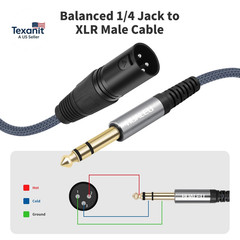 2 Pack 1/4 TRS Male to 3Pin XLR Mael Auido Cable,6.35Mm TRS to XLR Male Braid Qu