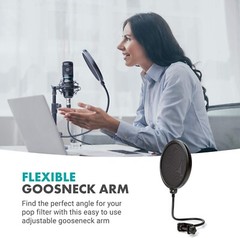Movo PF-6 Dual Layer Microphone Mesh Pop Filter with Gooseneck Arm and Clamp