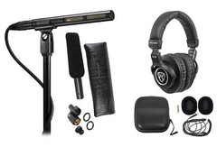 Audio Technica AT875R Short Shotgun Condenser Microphone + Studio Headphones