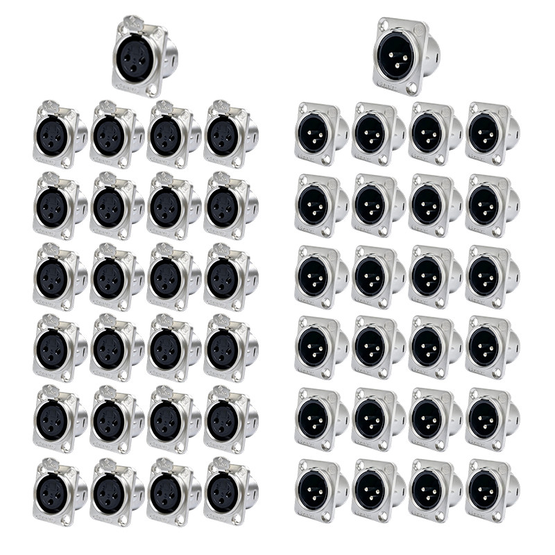 XLR 3Pin Female&Male Panel Mount Chassis Matel Connector Nickel Plated Housing