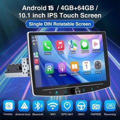 10″ Single DIN Android 15 BT Car Stereo Radio Carplay GPS Rotatable Screen 4+64G