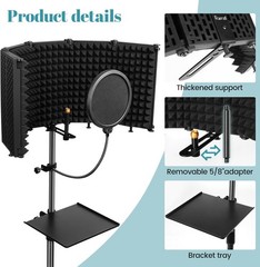 Microphone Stand with Isolation Shield Pop Filter Foldable for Studio Recording