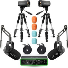 Movo Video Podcast Equipment Bundle with Boom Arms -Interface + 2X Mics Cameras