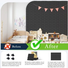 12Pack Acoustic Panels, Self-Adhesive 3D Brick Pattern 12″×12″-Brick, Black