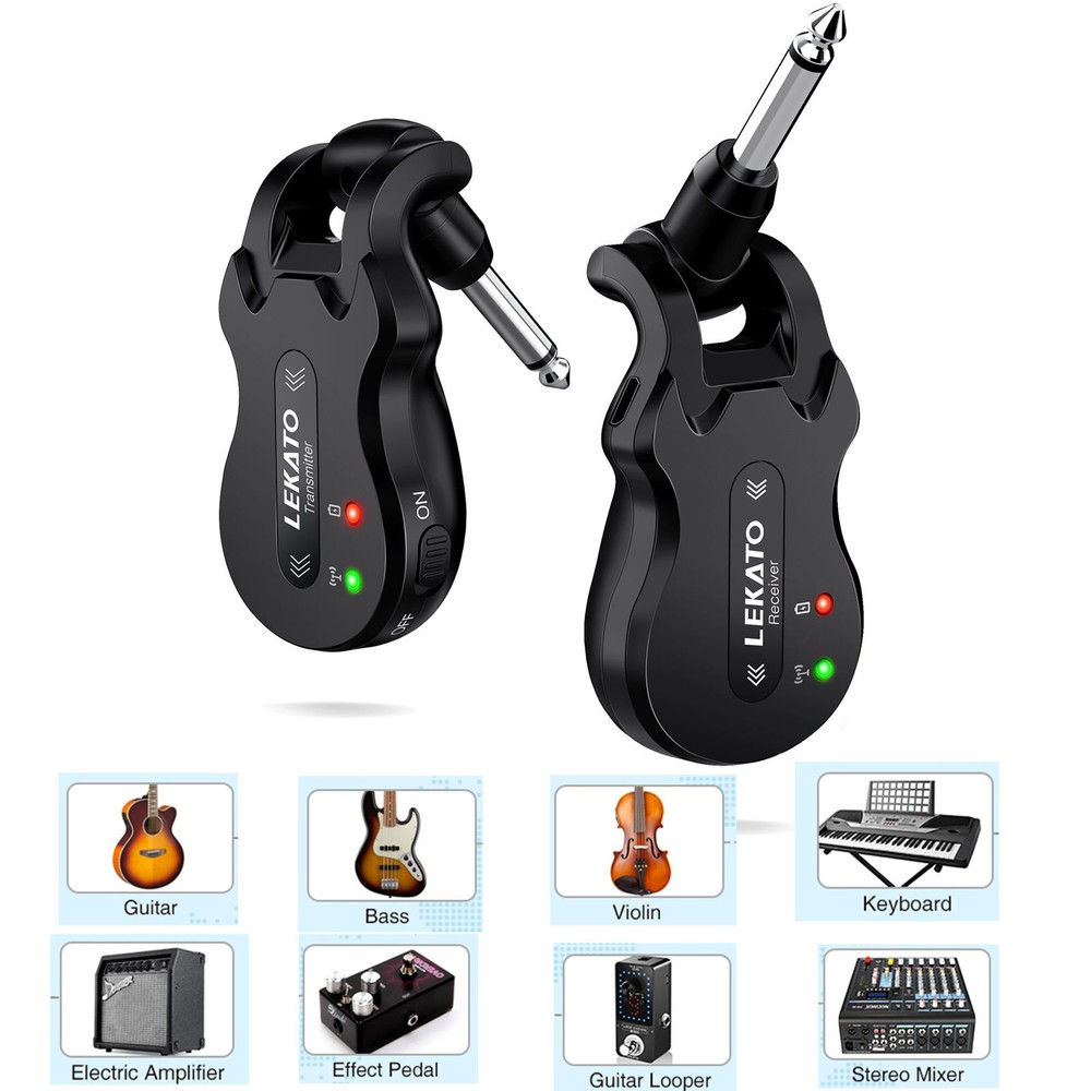 LEKATO 5.8G 4 Channels Wireless Guitar System Transmitter Receiver Rechargeable