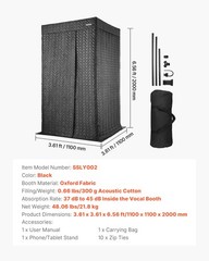 VEVOR 6.56ft Portable Vocal Booth Pro-Grade Recording Studio forEcho-Free Vocals