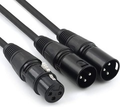 New 3pin XLR FEMALE jack to dual 2 MALE plug Y SPLITTER cable adaptor 1 ft cord