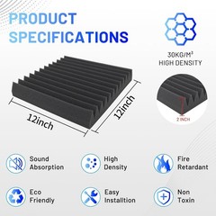 Soundproof Foam Panels 2 Inch Acoustic Wedge 12×12 Inches Studio Office Room