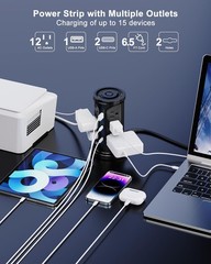 Tower Surge Protector Power Strip Flat Plug with 12 AC Outlets 3 USB Ports(2 …