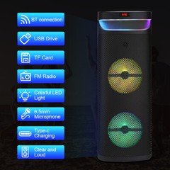 Portable Dual 10″ Wireless Bluetooth Party Speaker Subwoofer Sound System w/ Mic