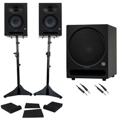 2) Presonus Eris Studio 8 Powered Active 8″ Studio Monitors+Stands+10″ Subwoofer