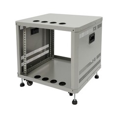9U Server Rack Cabinet Carbon Steel Grey Mobile Casters & Cable Ports