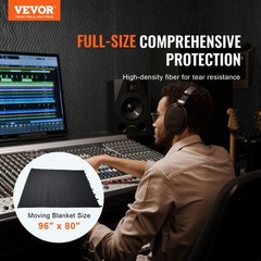 VEVOR Sound Dampening Blanket Studio Grommeted Blanket 96″ x 80″ Acoustic Black