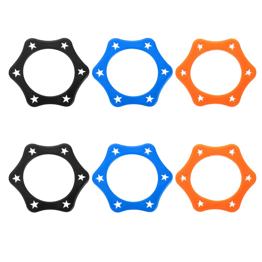 6 Pack 1.34″ Hexagonal Rubber Mic Rolling Ring, Black/Orange/Blue