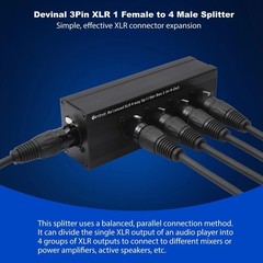 1-IN-4-OUT XLR Audio Splitter Box ; XLR 1 Female to 4 Male Balanced Converter…