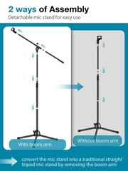 Microphone Stand, Boom Arm Mic Stand Floor Detachable Height Adjustable Heavy…