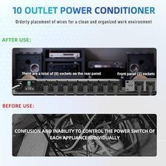 Power Conditioner, 20 Amps 10 Outlet Rack Mount Power Sequencer for Audio