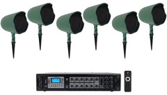 6 JBL GSF6-GN 6.5″ Landscape Ground Stake/Wall Mount 70v Commercial Speakers+Amp