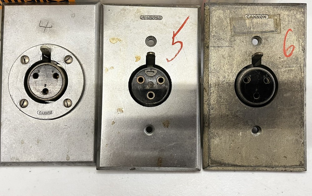 Lot Of 3 Vintage Cannon Single Gang Wall 3-Pin Microphone 1”