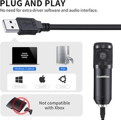 192khz/24bit Plug & Play Computer Cardioid USB Microphone w/Boom Arm