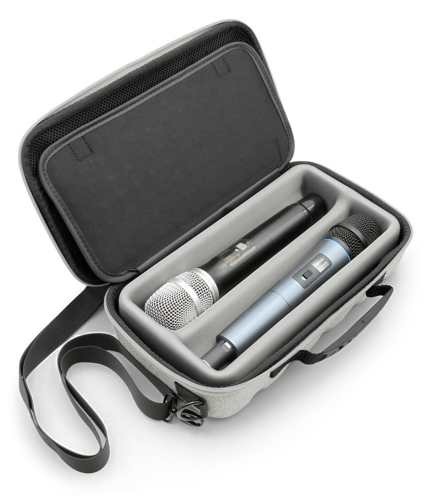 CM Dual Microphone Case fits 2 Wireless Mic System by Sennheiser or Shure, Gray