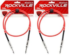 2 Rockville RCGT3.0R 3′ 1/4″ TS to 1/4“ TS Guitar/Instrument Cable