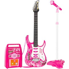 Kids Electric Guitar Set MP3 Player Learning Toy Microphone, Amp,Stand,Pink