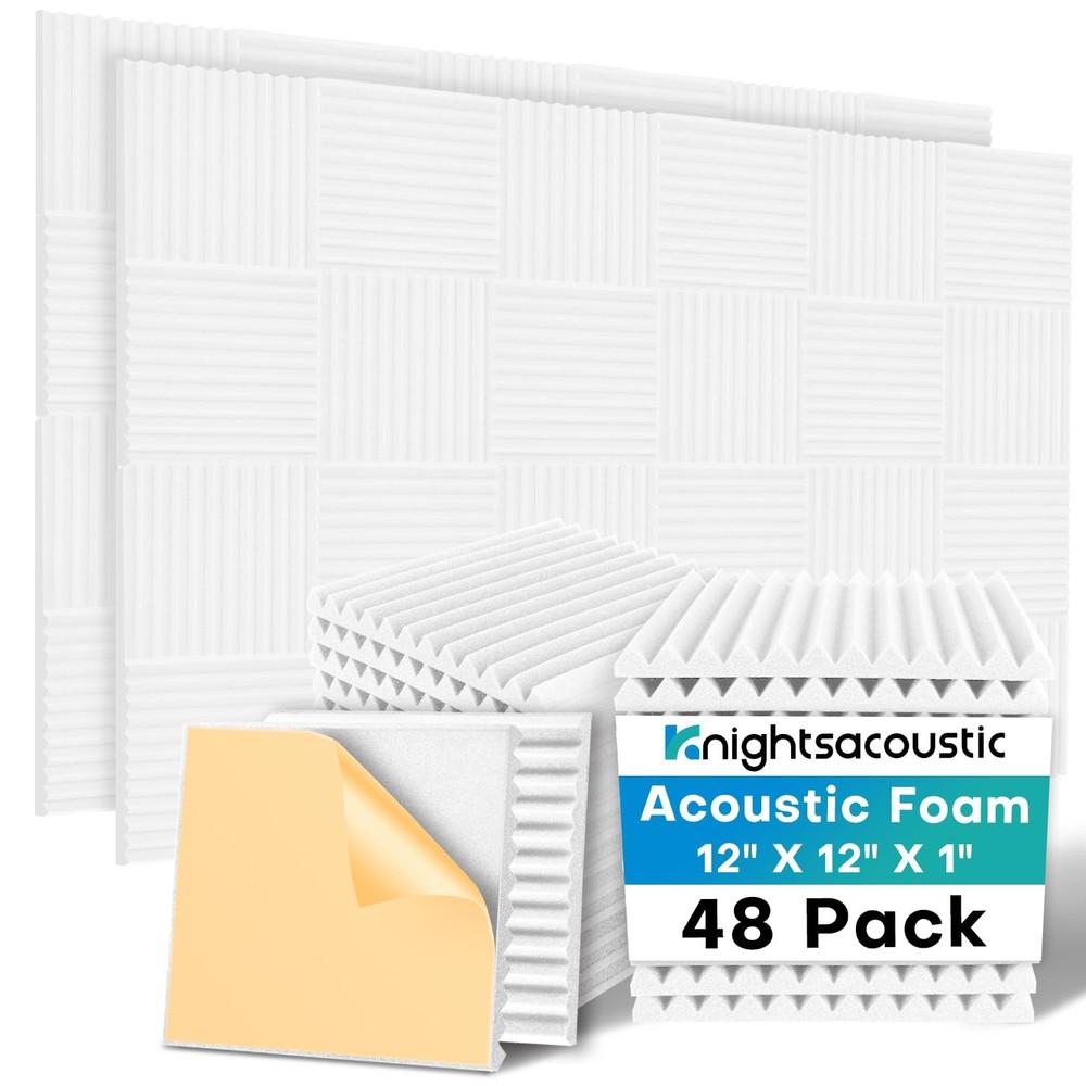 48 Pack Sound Proof Foam Panels for Walls with Self Adhesive, 12x12x1 Acousti…