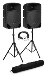 Behringer Eurolive B110D 300W 10 inch Powered Speaker (Pair) and Stand Bundle