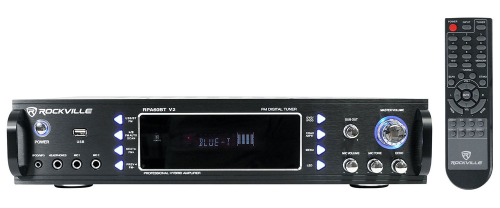 Rockville RPA60BT 1000w 2 Channel Rack DJ Amplifier/Mixer/Amp w/ Bluetooth/USB