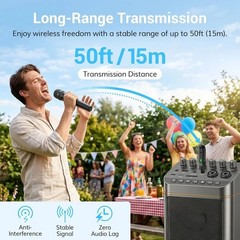 Rechargeable 2.4G Cordless Microphone System with Mute Function for Home Parties