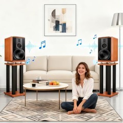 Pair of Heavy Duty Sound Stands,Universal Speaker Stands for 21 inch Walnut