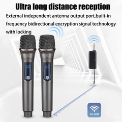 Wireless Microphone, Rechargeable Fixed Frequency Dual Grey