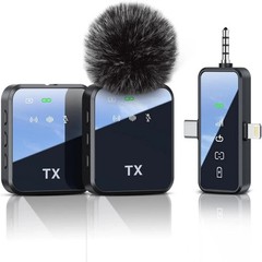 3 in 1 Microphone for iPhone/Android/Camera, Wireless Lavalier Black-3in1