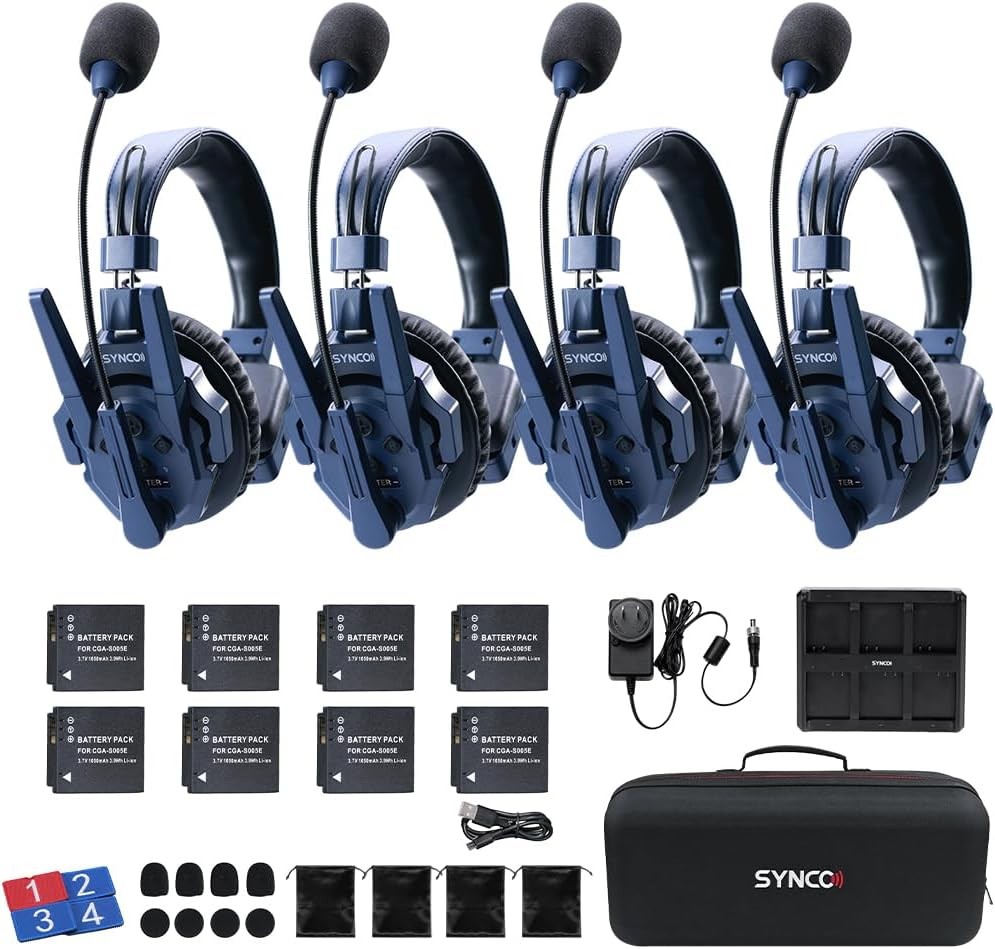 SYNCO XTALK Master Wireless Intercom Headset Master-Free Connection System 4Pcs