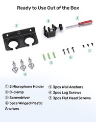 Double Multi Microphone Holder With C Clamp (Aluminum/Rubber）for Most Mic Sta…