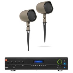 (2) JBL GSF3-TN 6.5″ Landscape Ground Stake/Wall 70v Commercial Speakers+Amp
