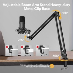 USB Microphone Kit 192kHz/24Bit Plug & Play Cardioid Mic for PC, Podcast, YouTub