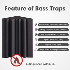 8 Pack – Bass Traps Acoustic Foam 8″ x x 12″-8 (No Adhesive), Black