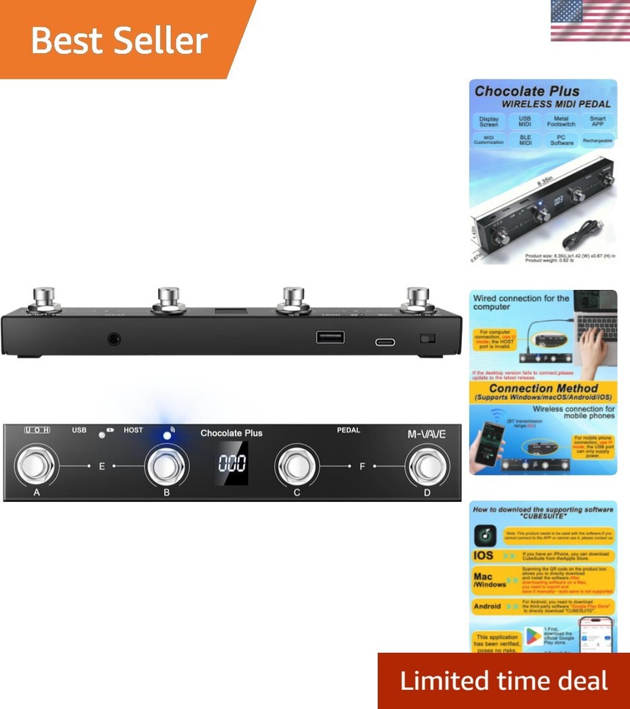 Advanced Wireless 4 Button MIDI Foot Controller – Compact Design for Musicians