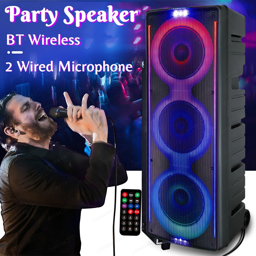 Triple 10″ Woofer 4000W Bluetooth Speaker Rechargable For Party FM Karaok DJ AUX