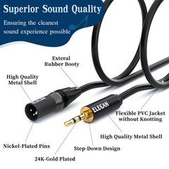 TRS to XLR Male to Male 3.5mm 1/8 Inch Balanced Shielded Audio Cable 8ft