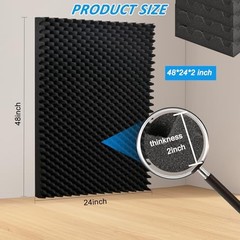 1 pack, 48x24x2 inches acoustic foam panels Egg Crate Foam Padding 1P Black
